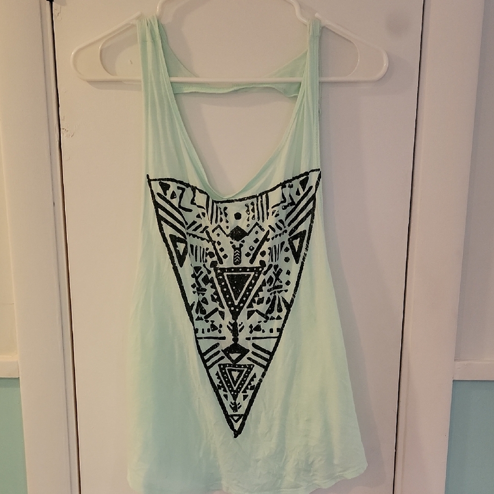 Forever 21 Light Green Tank with Black Tribal Design